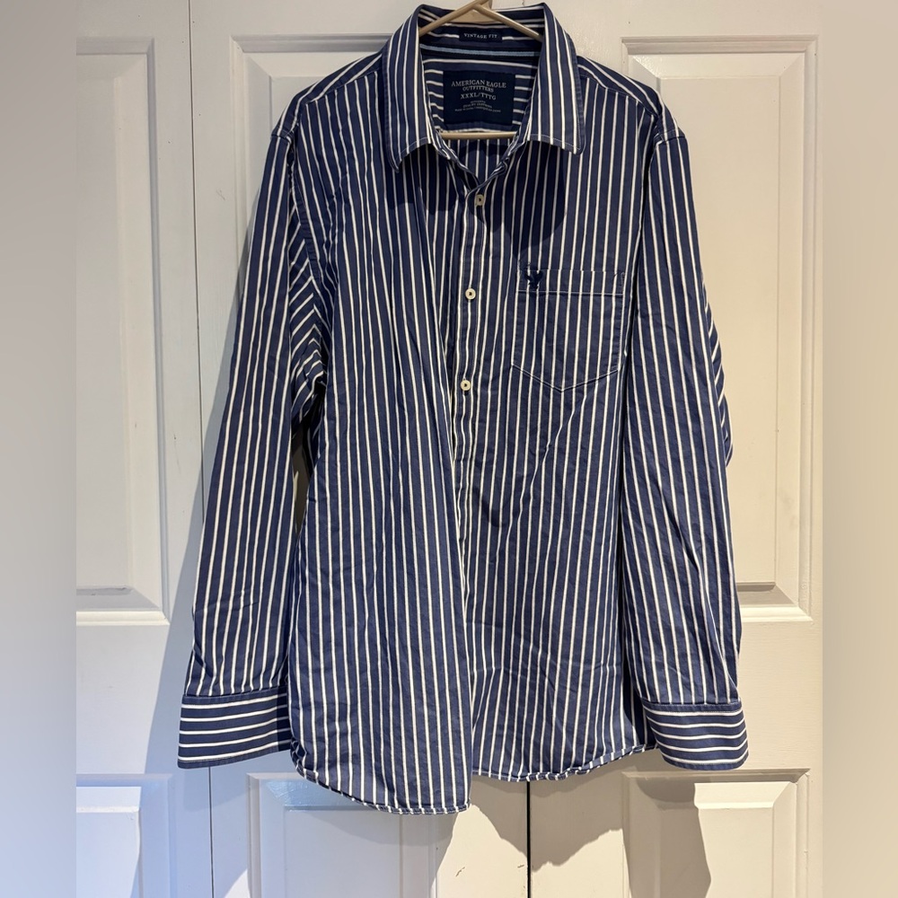 American Eagle Outfitters Blue Striped Shirt XXXL